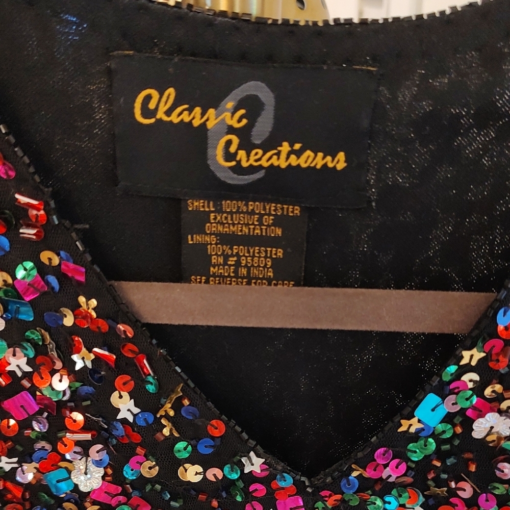Vintage Multicolor Sequin V Neck Blouse LP Holiday Boxy Sparkly - Picture 2 of 5